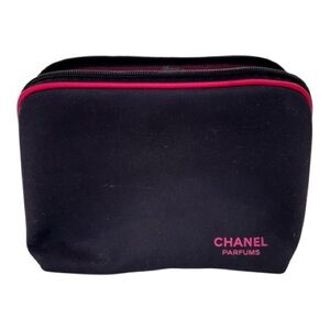 CHANEL Black and Hot Pink Parfums Cosmetic Pouch. Late 90’s